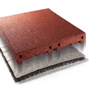 Gummifliser rød fallhøyde 3m 50x50x6,5+2,2cm - Pris M2
